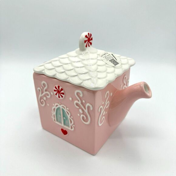 LANG Christmas Pastel Pink Gingerbread Peppermint Teapot Coffee Pot - Picture 3 of 5